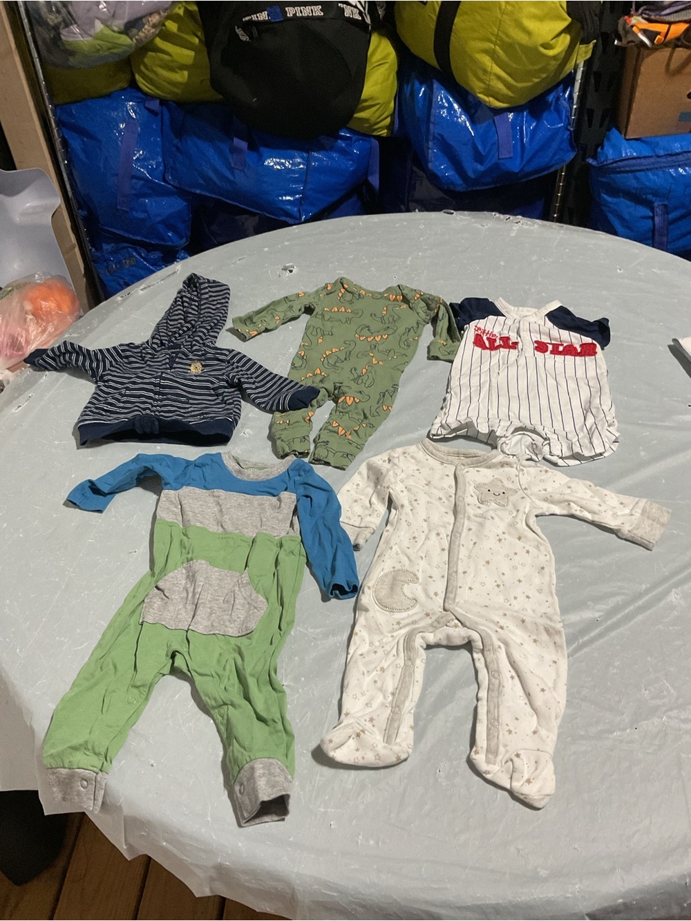 Mixed Pack of Baby One-Pieces in Green, Blue, White and Gray